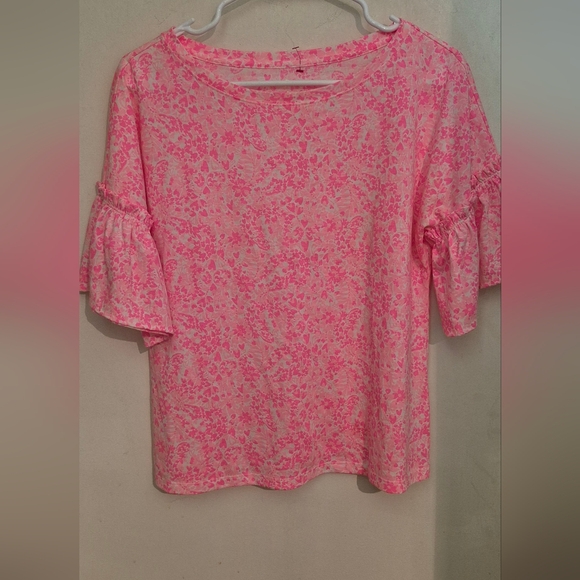 Lilly Pulitzer Ziva Pink Floral Ruffle Sleeve Top Sz.S - Picture 4 of 8